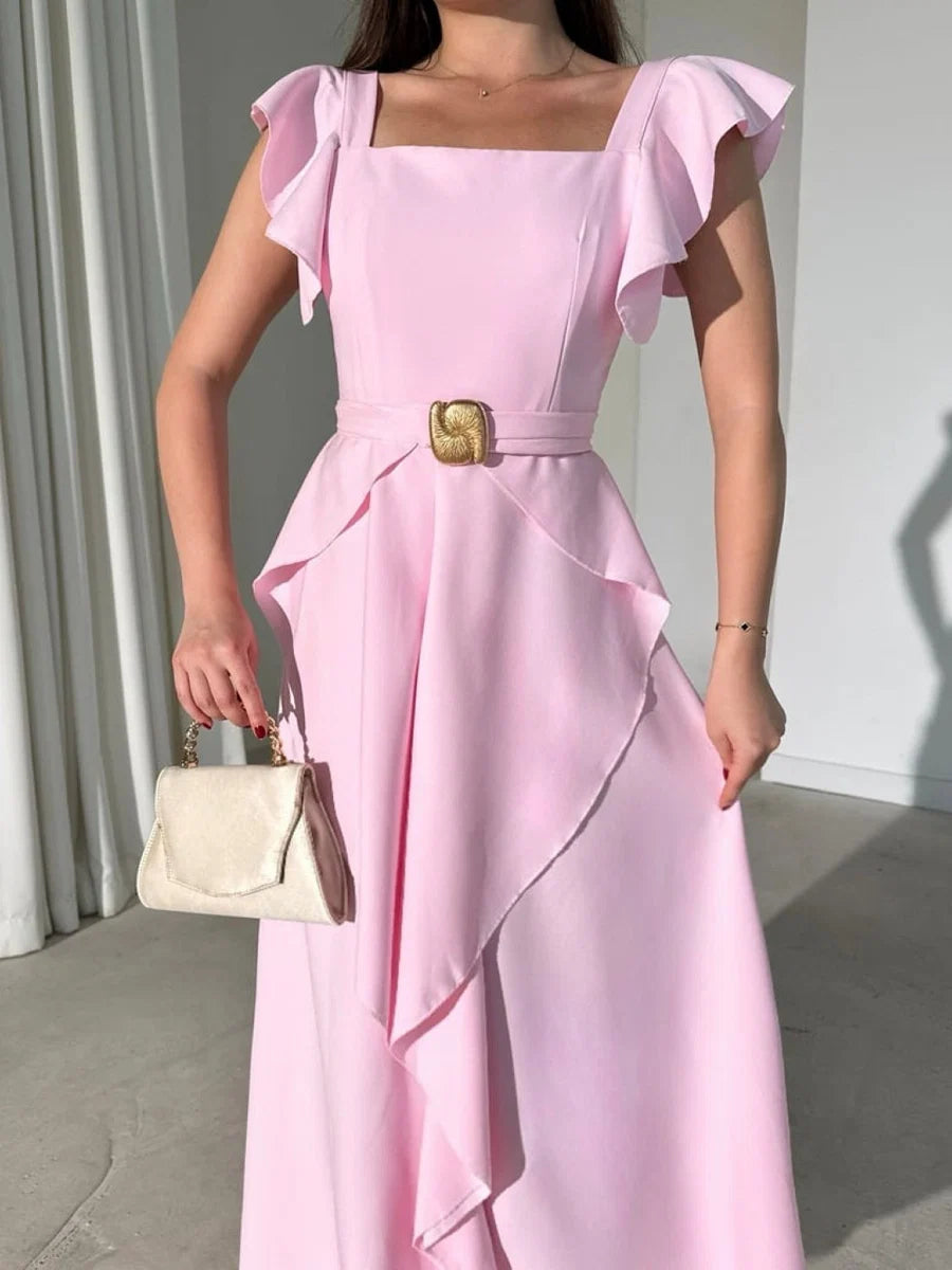 Robe céleste à volants cascade