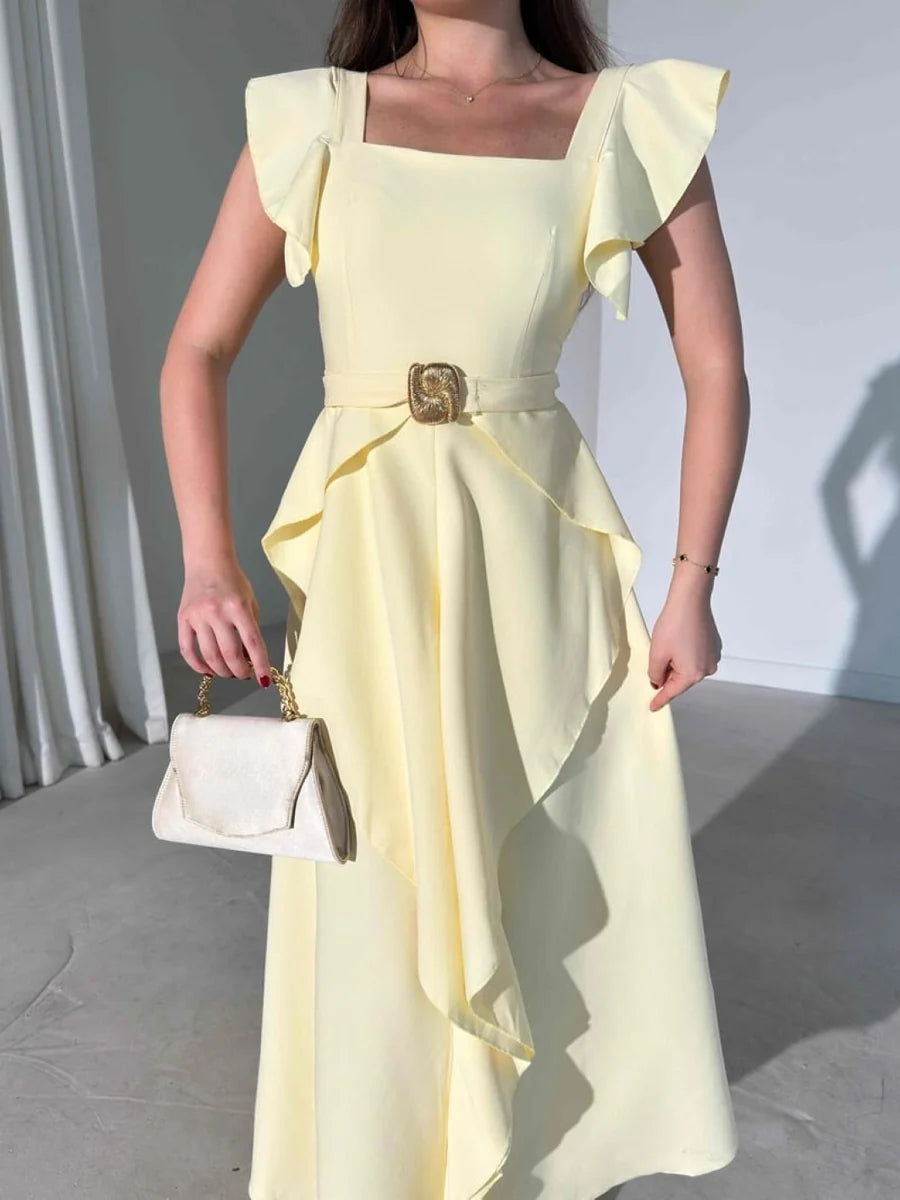 Robe céleste à volants cascade
