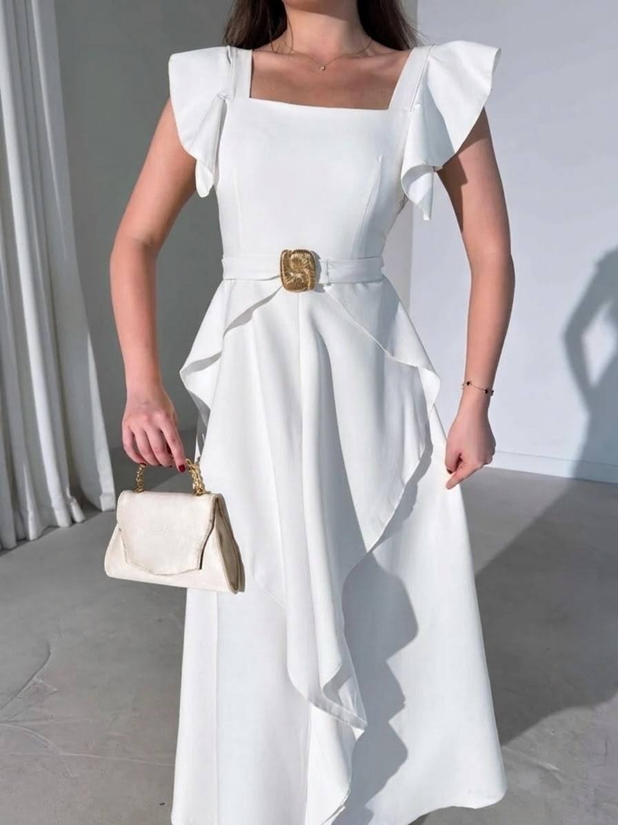 Robe céleste à volants cascade
