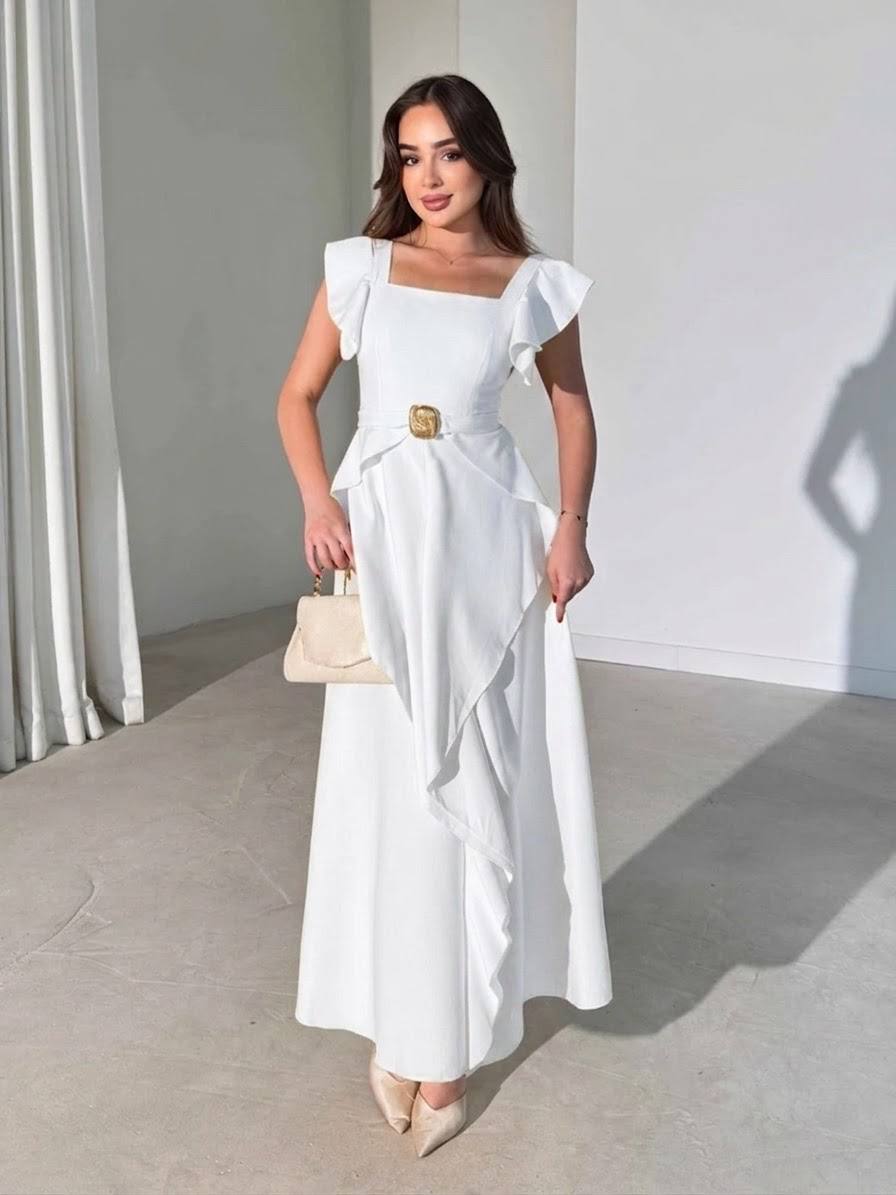 Robe céleste à volants cascade