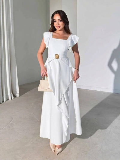 Robe céleste à volants cascade
