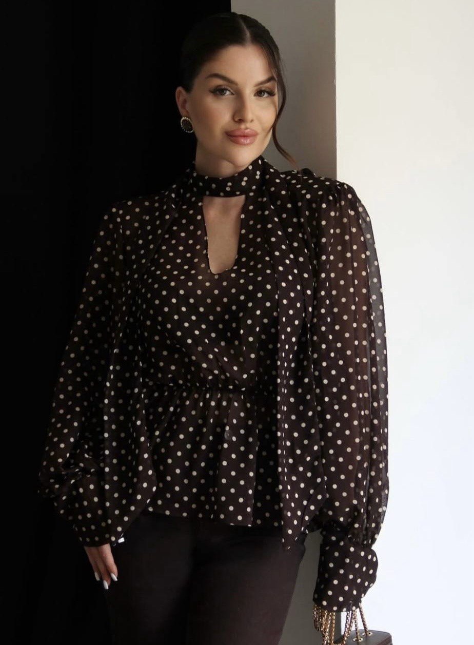 Chemise Col Lavallière à Pois