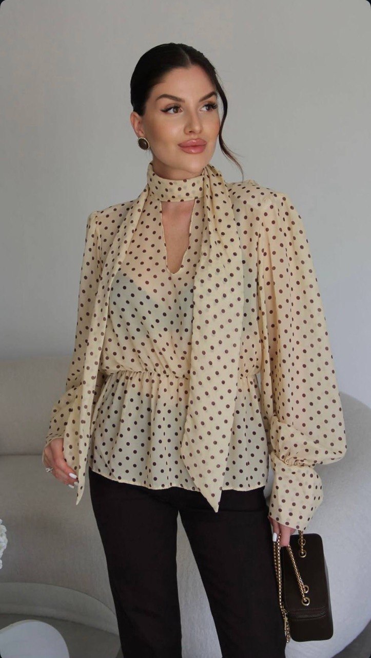 Chemise Col Lavallière à Pois