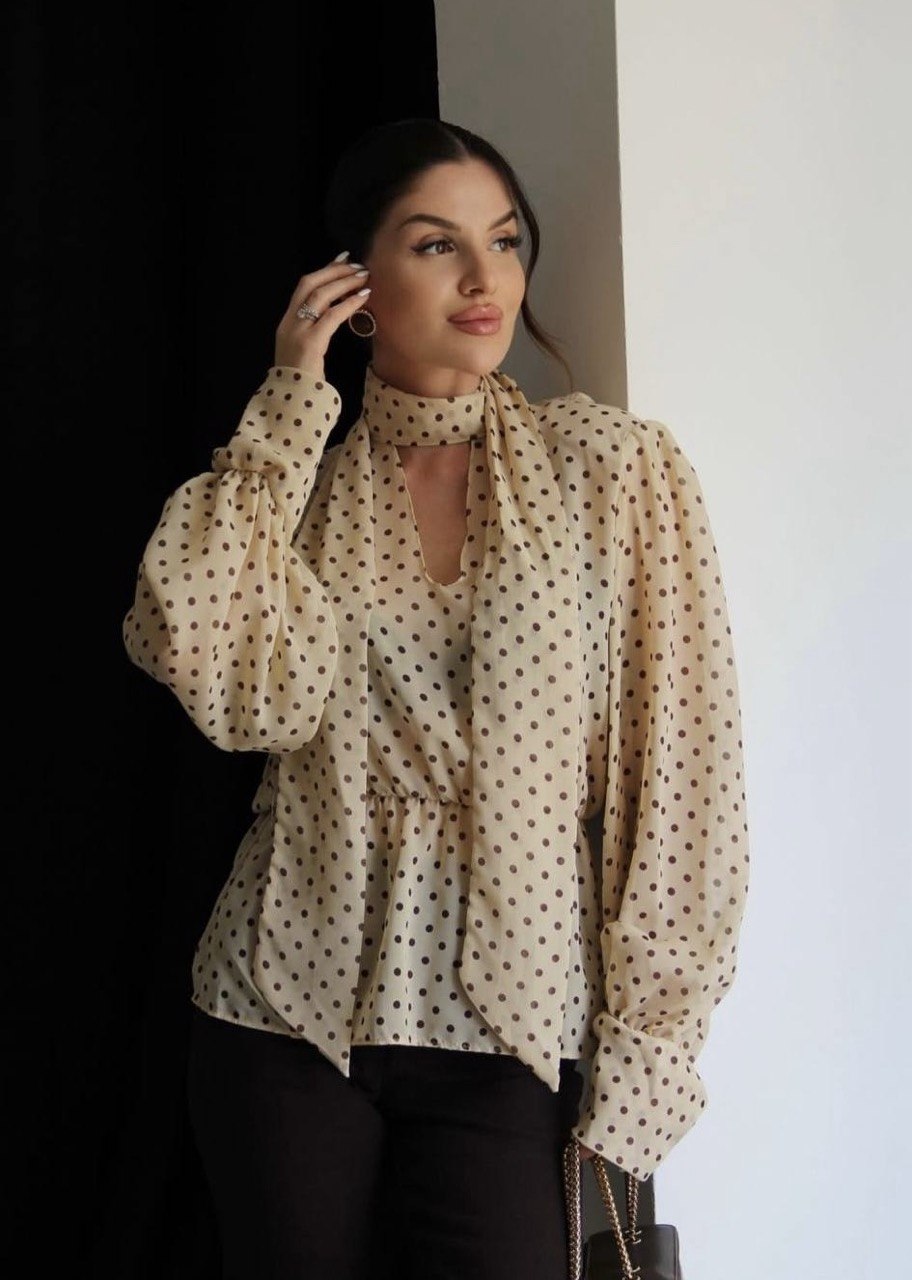 Chemise Col Lavallière à Pois