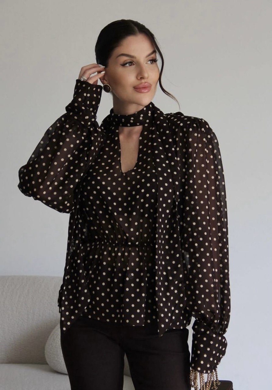 Chemise Col Lavallière à Pois