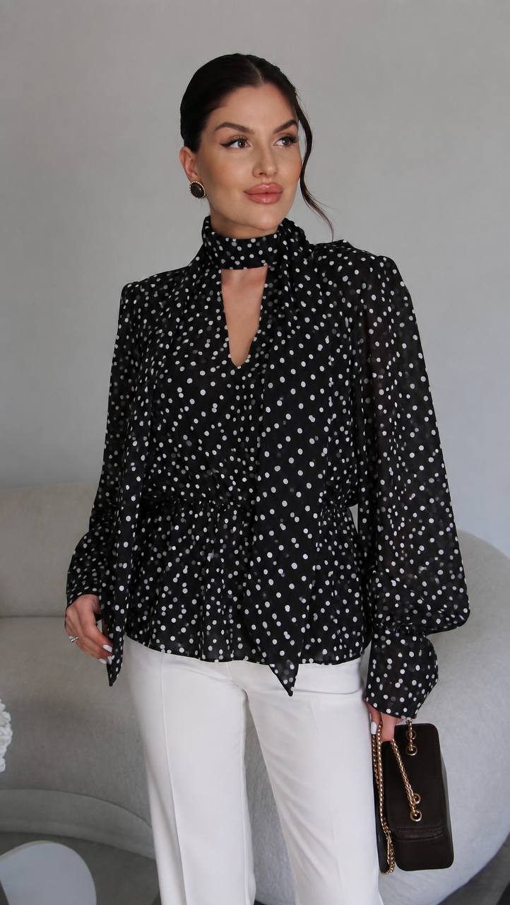 Chemise Col Lavallière à Pois