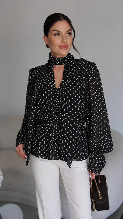Chemise Col Lavallière à Pois