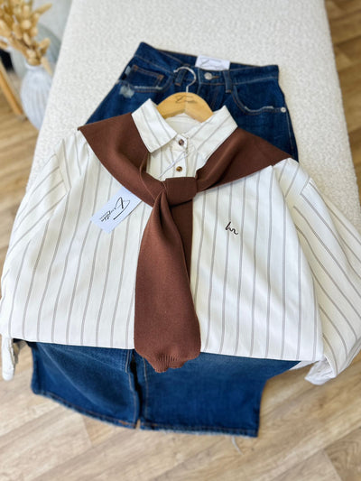 Chemise rayée avec scarf marron