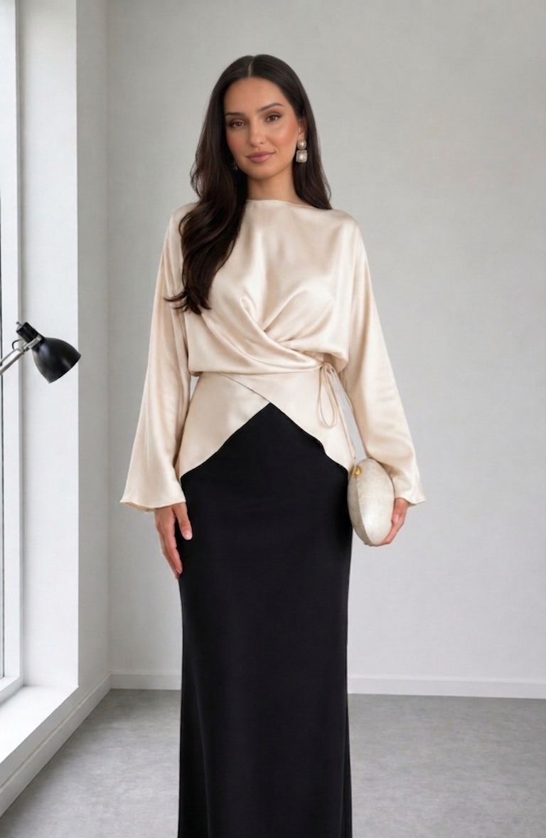 Chemise Satinée Drapée Portefeuille