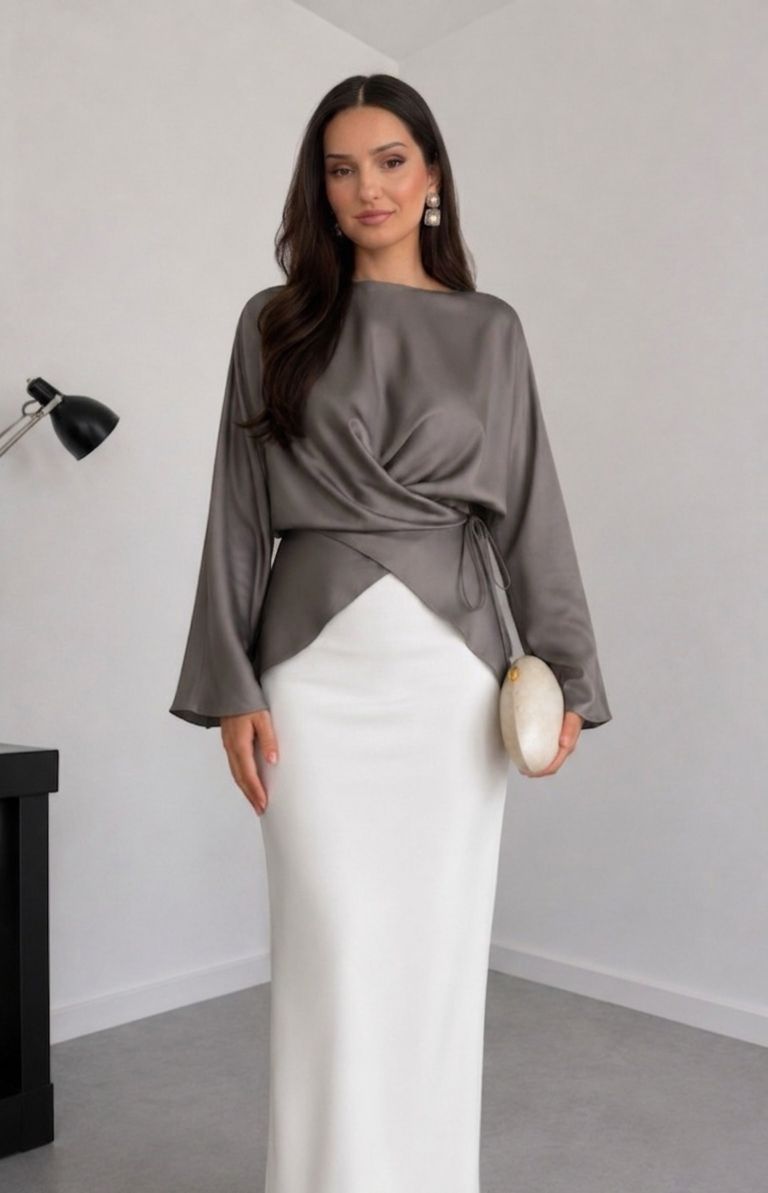 Chemise Satinée Drapée Portefeuille