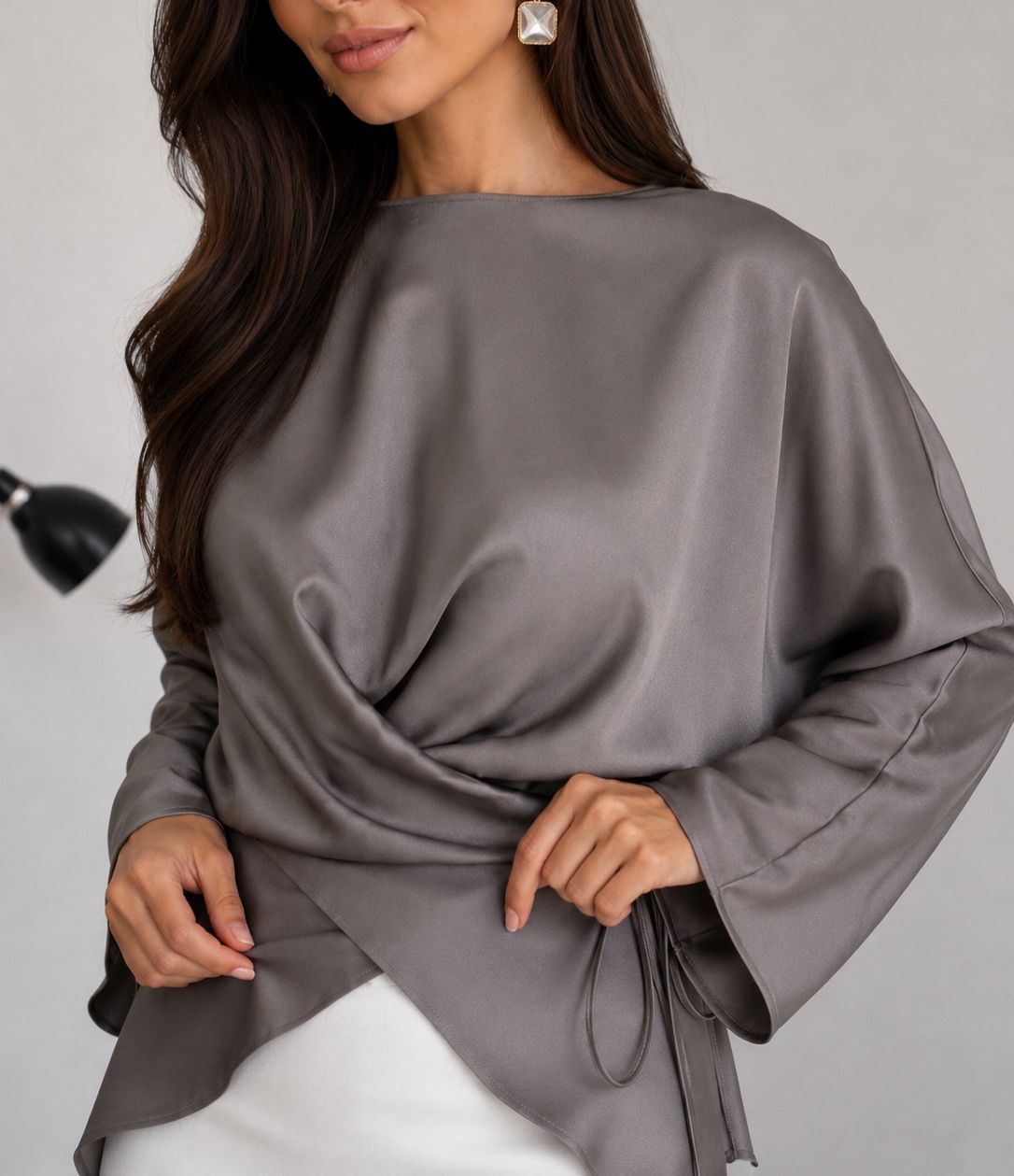Chemise Satinée Drapée Portefeuille