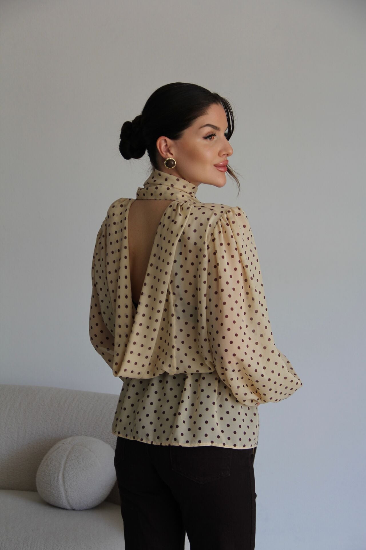 Chemise Col Lavallière à Pois
