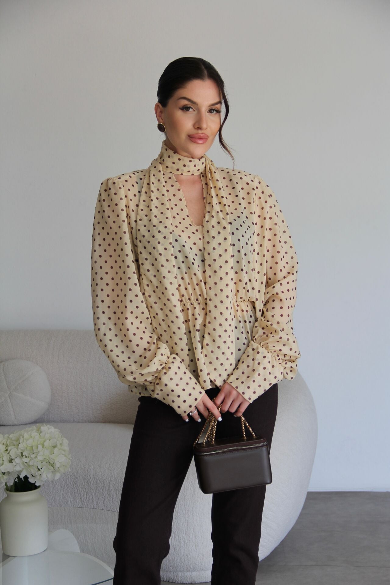 Chemise Col Lavallière à Pois