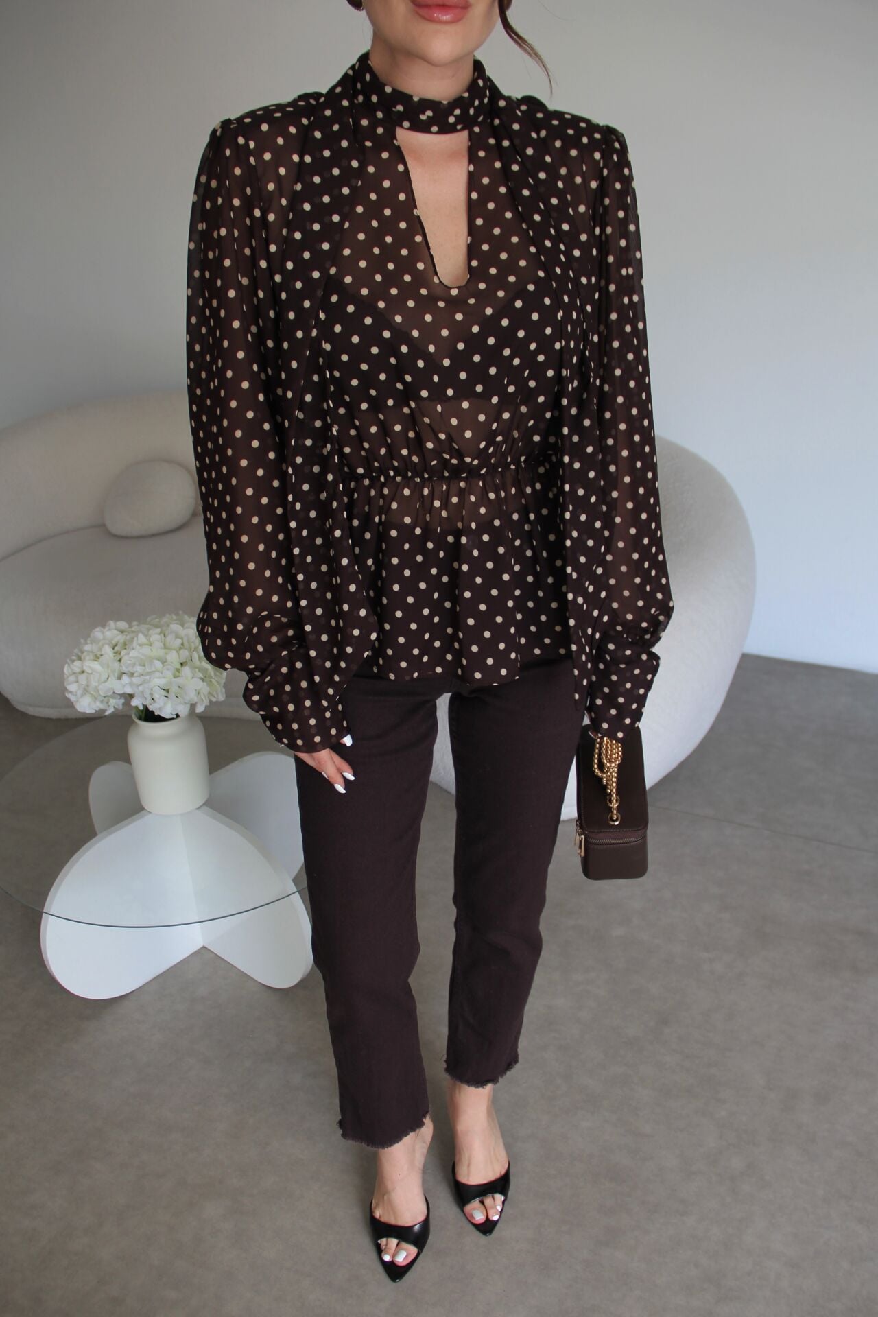 Chemise Col Lavallière à Pois